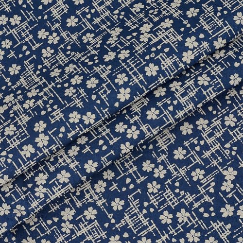 BENECREAT Tissu Coton Motif Fleuri 1m x 1,5m bleu nuit