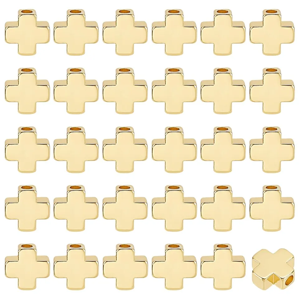 BENECREAT Perles Espaceur Croix Plaqué Or 18K 6x6x2 mm 60 Pcs