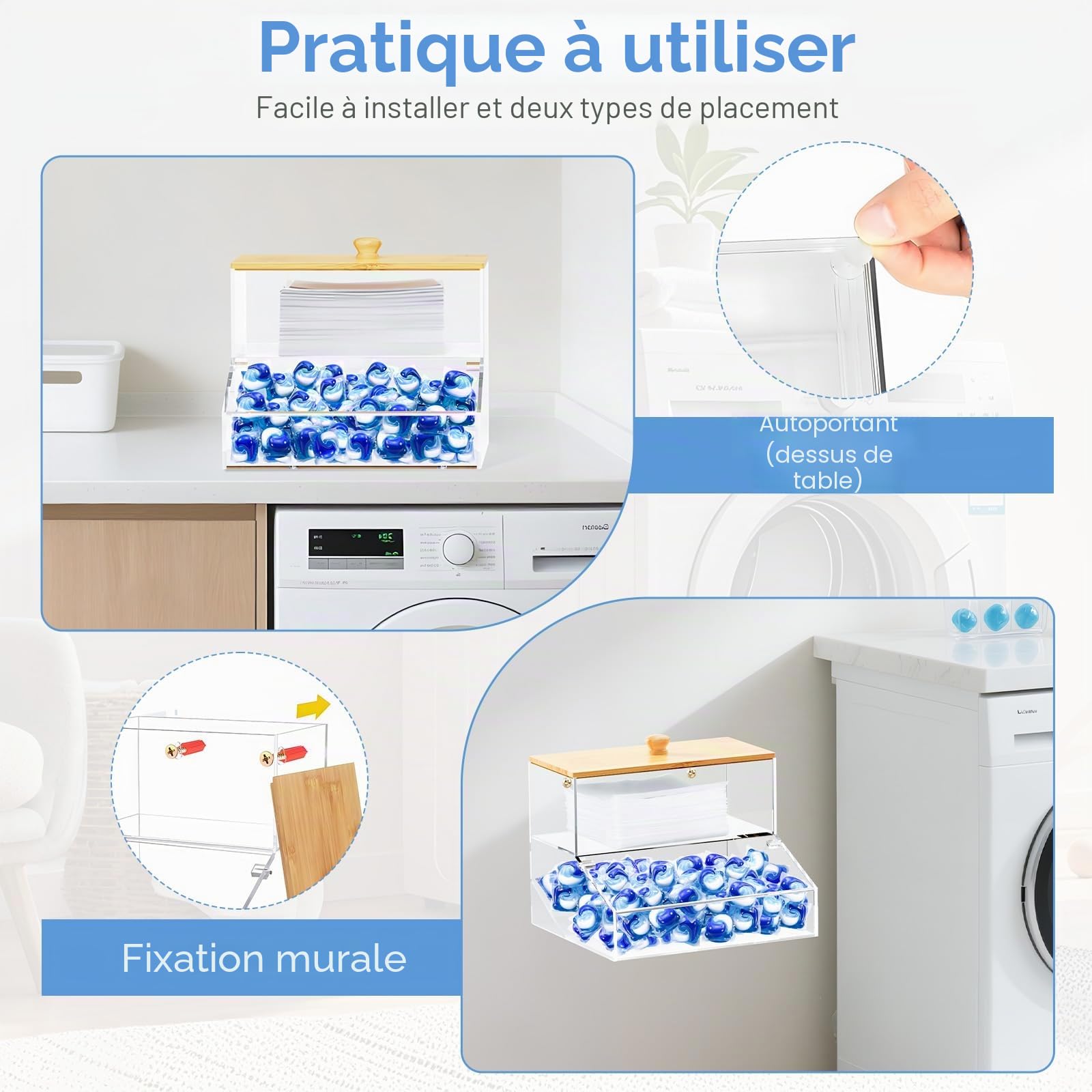 JYPS organisateur lessive acrylique 2 étages avec couvercles