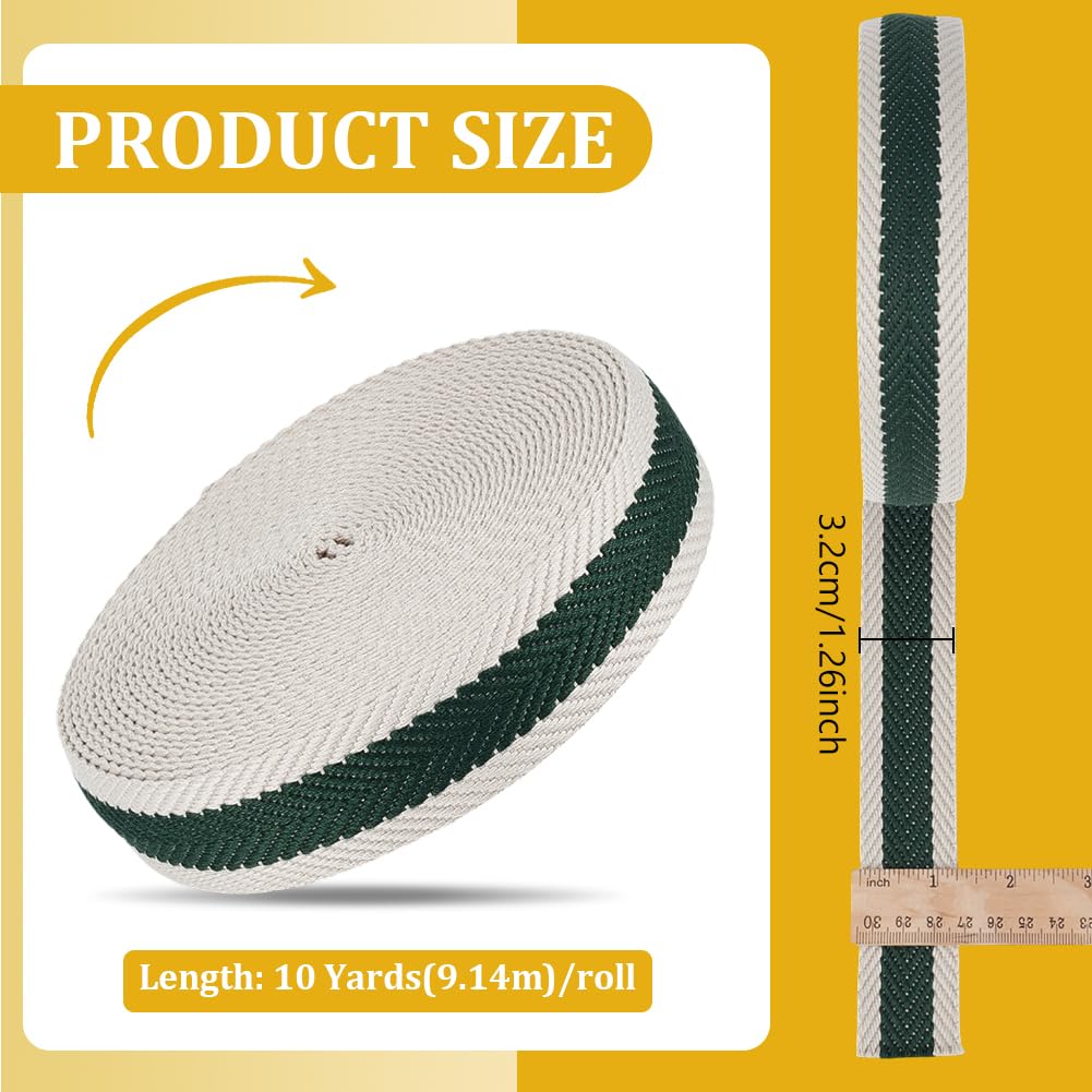 BENECREAT Sangle Rayée Vert Foncé 9.14m Ruban 32mm