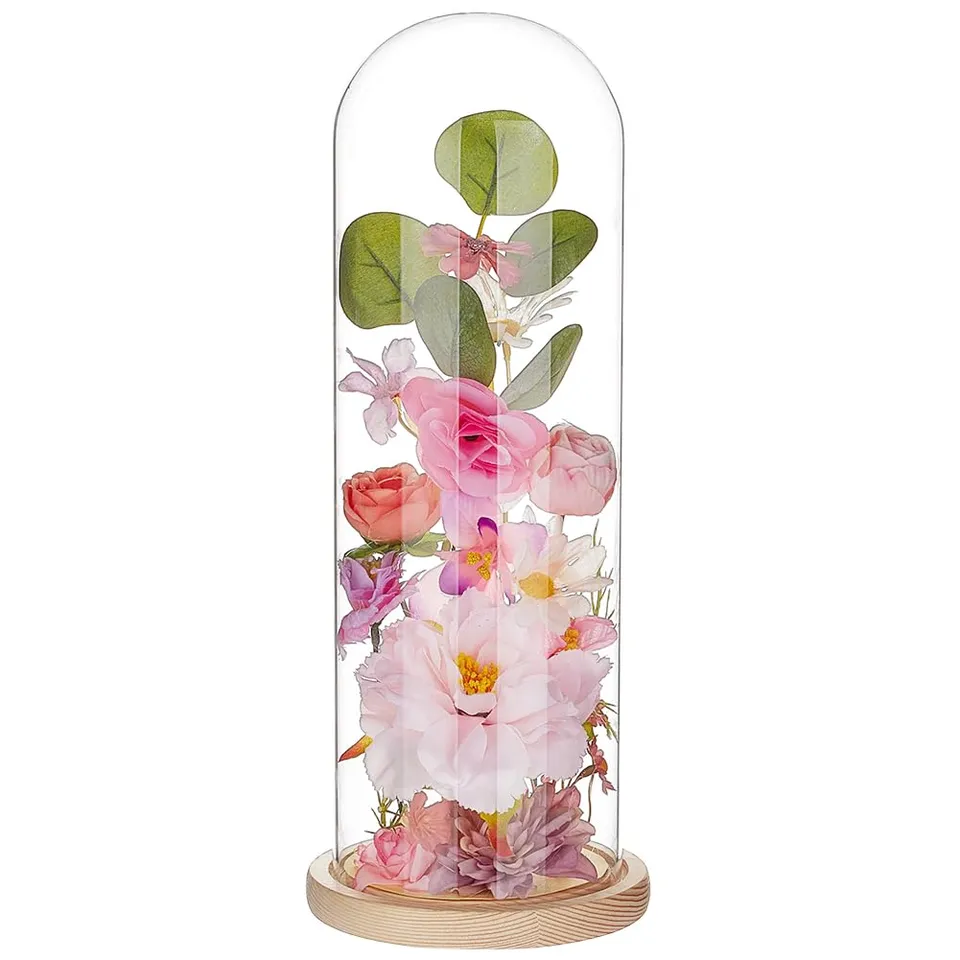 BENECREAT cloche verre arche base bois 36,6 cm