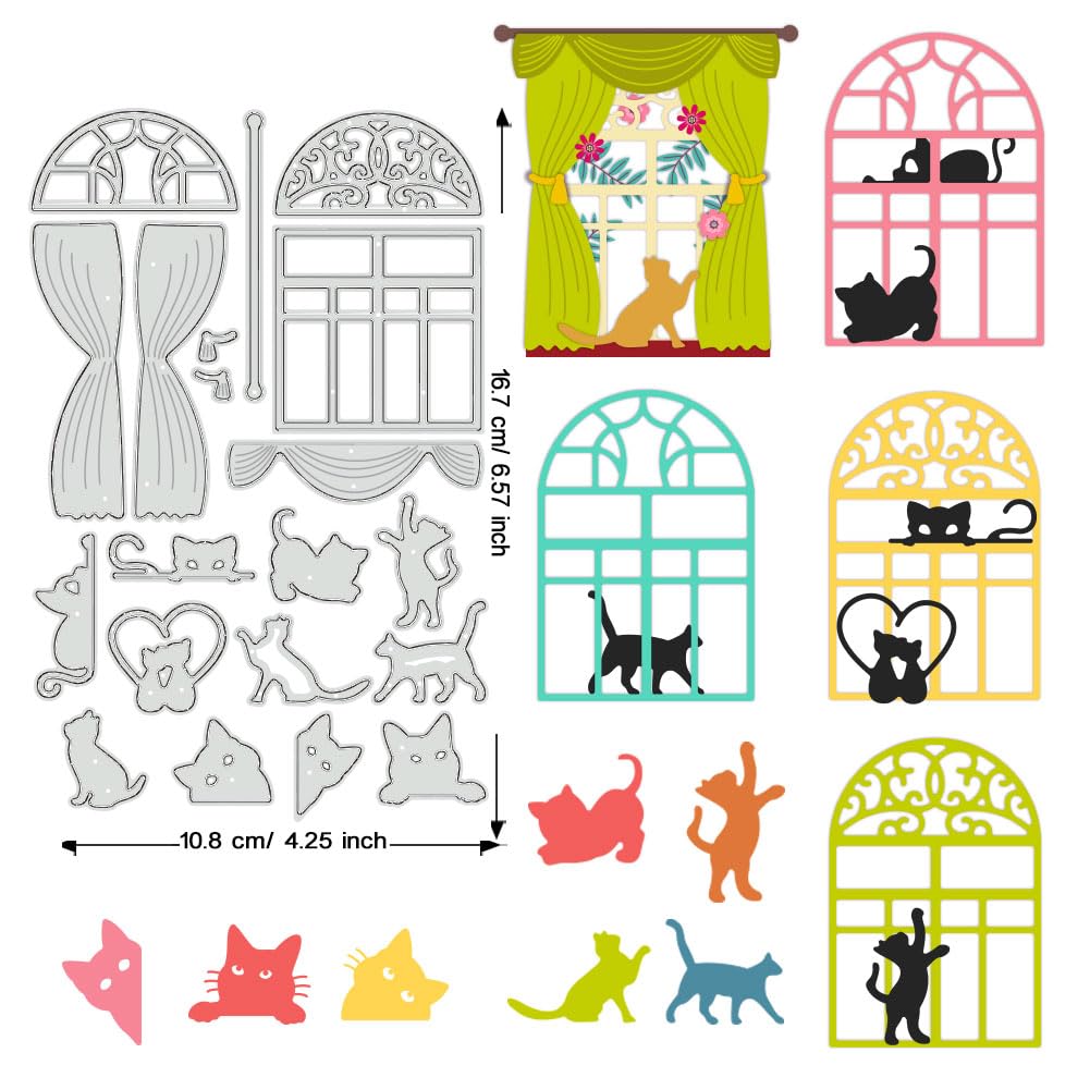 BENECREAT Chat Rideau Fenêtre die de découpe métal 10,8x16,7 cm