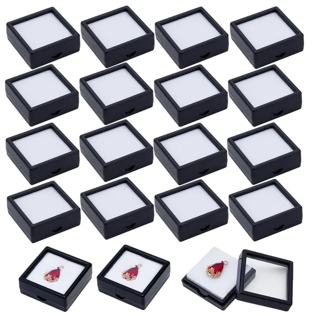 BENECREAT Boîtes gemmes noires 4x4 cm couvercle transparent 24 pcs