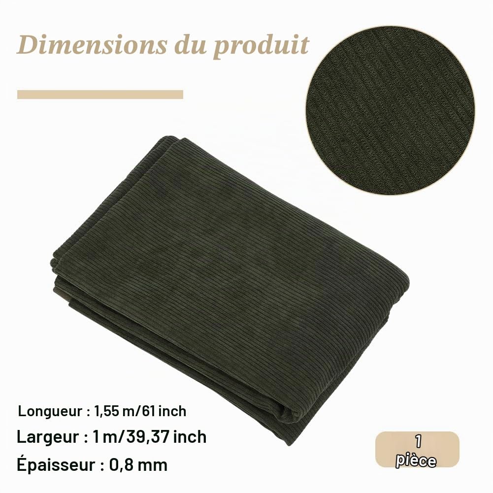 BENECREAT Tissu Velours Côtelé 155x100 cm Vert Olive Foncé Polyester