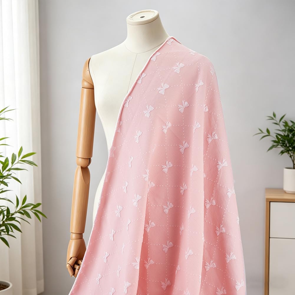 BENECREAT Tissu Jacquard Rose 1m x 154cm Nœuds Polyester