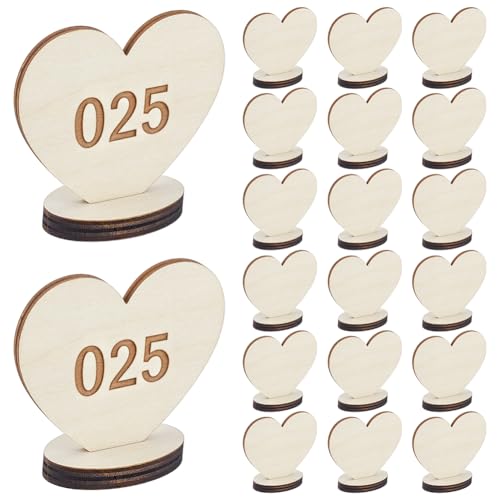 BENECREAT Marque-places bois cœur 20 pcs 75 mm mariage