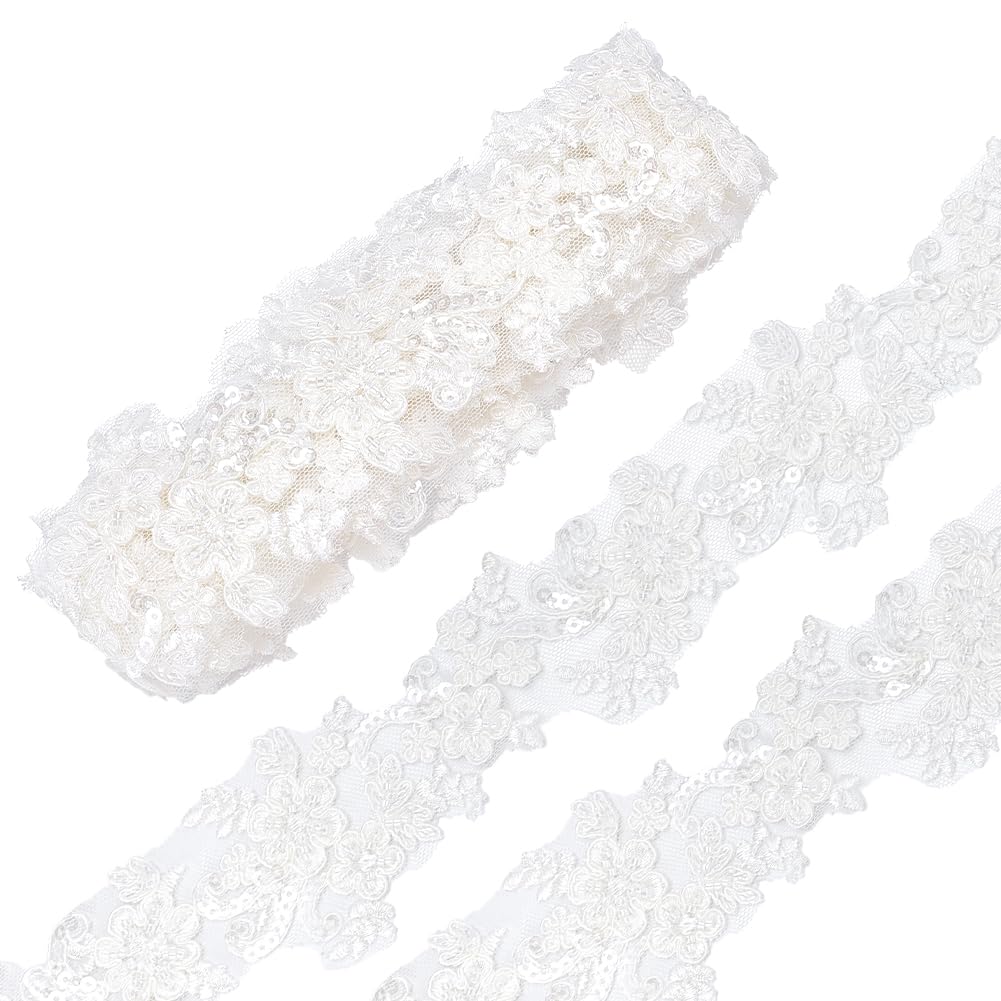BENECREAT Galon Dentelle Fleurie Blanc 100mm x 1,8m Mariée