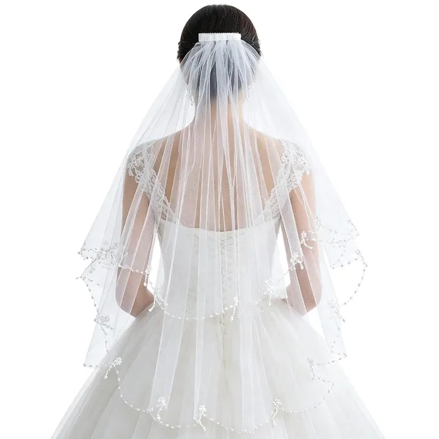 BENECREAT Voile Mariée Blanc Perles Peigne 60-80cm
