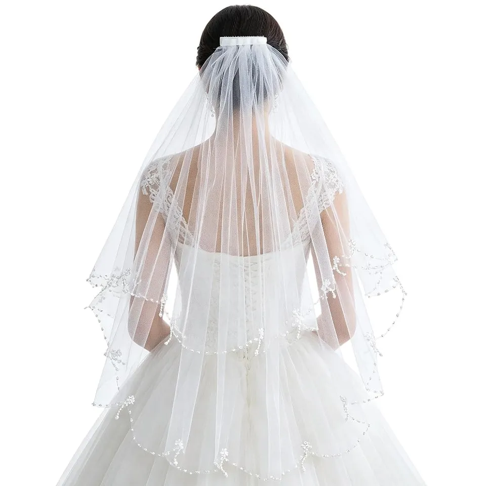 BENECREAT Voile Mariée Blanc Perles Peigne 60-80cm