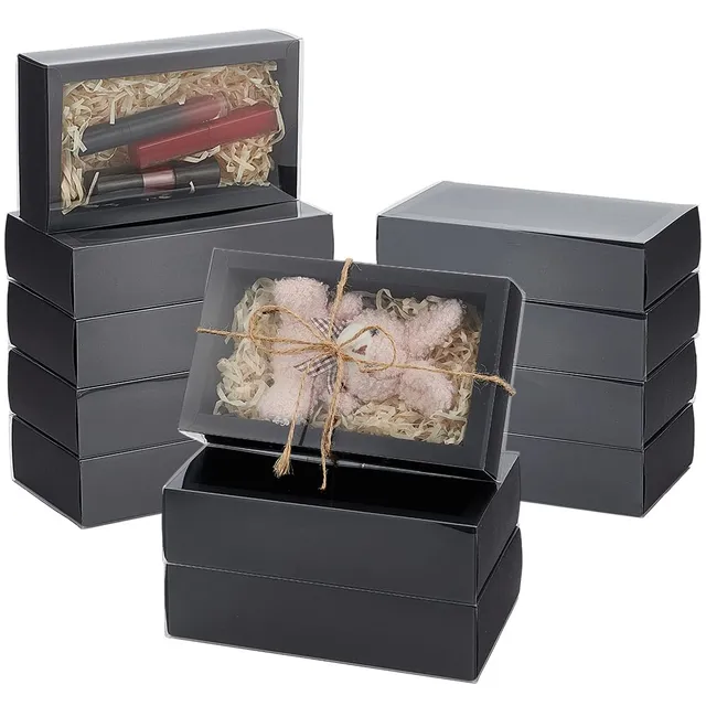 BENECREAT Boîte Cadeau Tiroir 15x8x4cm Noir x20 à Fenêtre