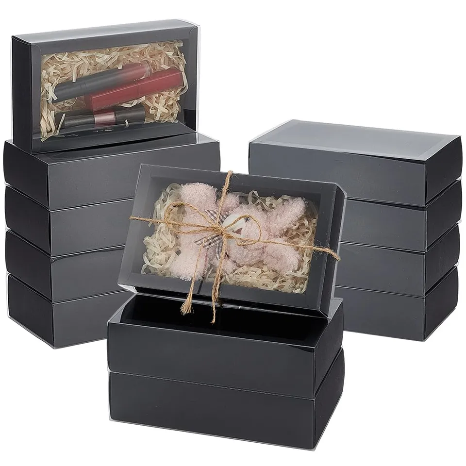 BENECREAT Boîte Cadeau Tiroir 15x8x4cm Noir x20 à Fenêtre