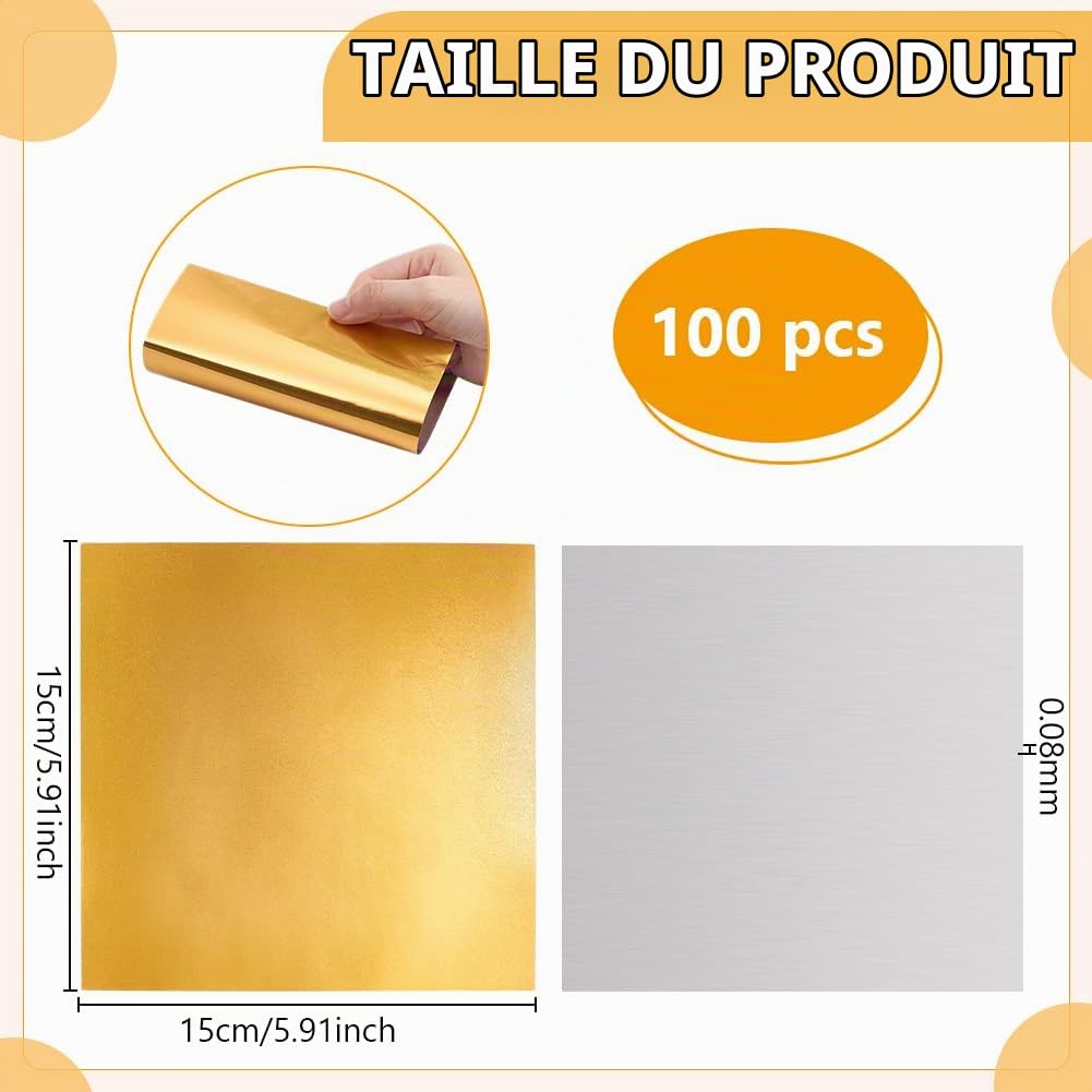 BENECREAT Feuilles Aluminium Doré 150mm Lot 100