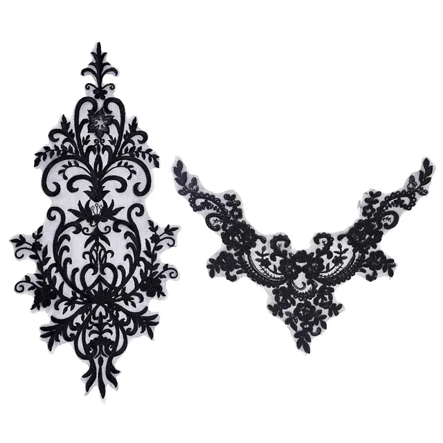 BENECREAT appliques dentelle noire fleurs brodées lot 2