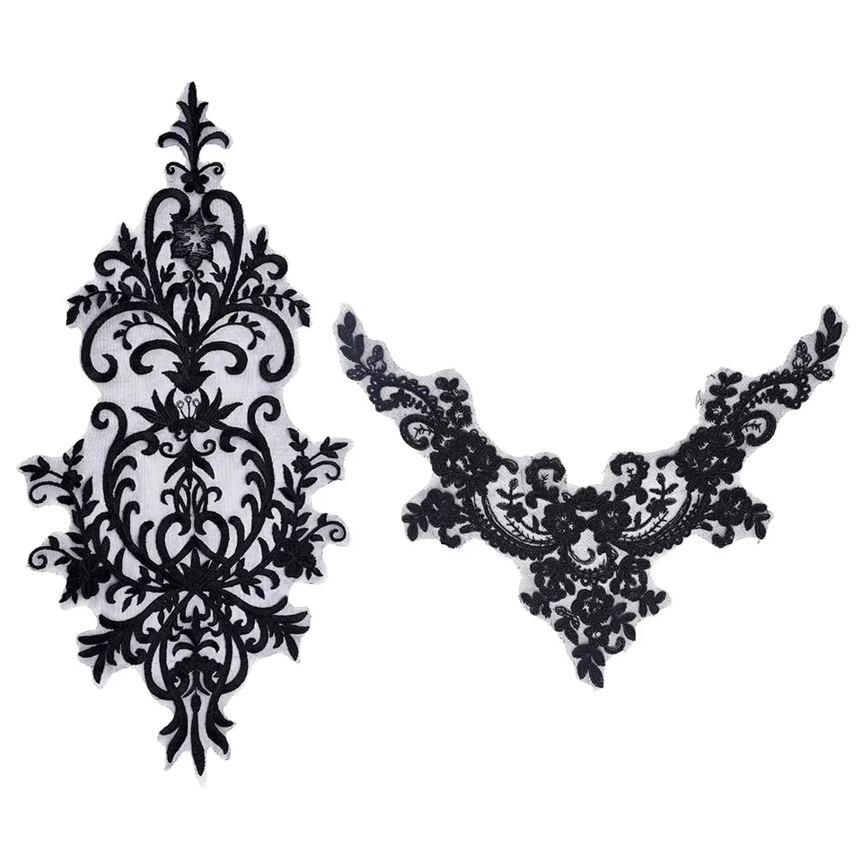 BENECREAT appliques dentelle noire fleurs brodées lot 2