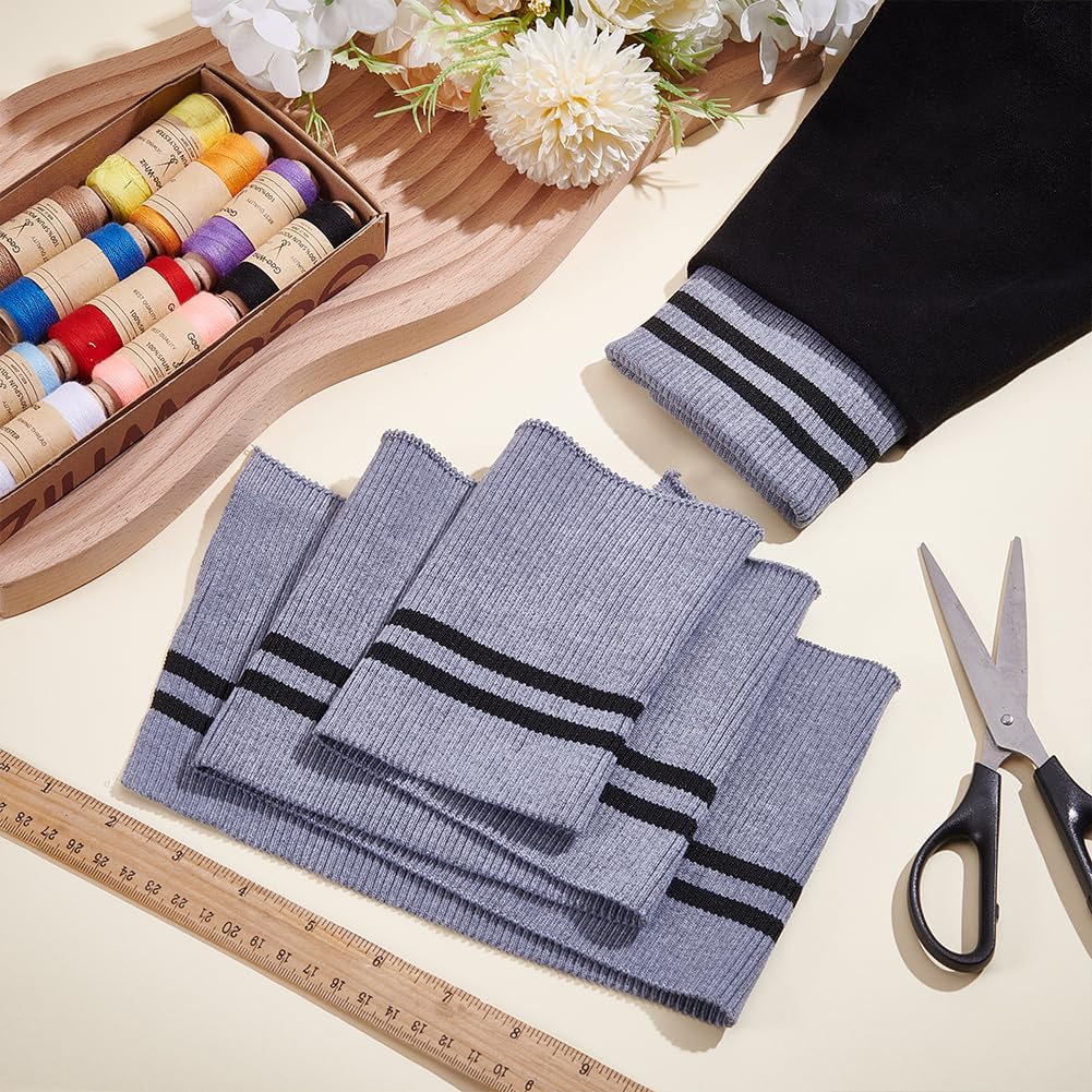 BENECREAT Tissu Jersey Côtelé Gris 79x15,2 cm 2 Pcs