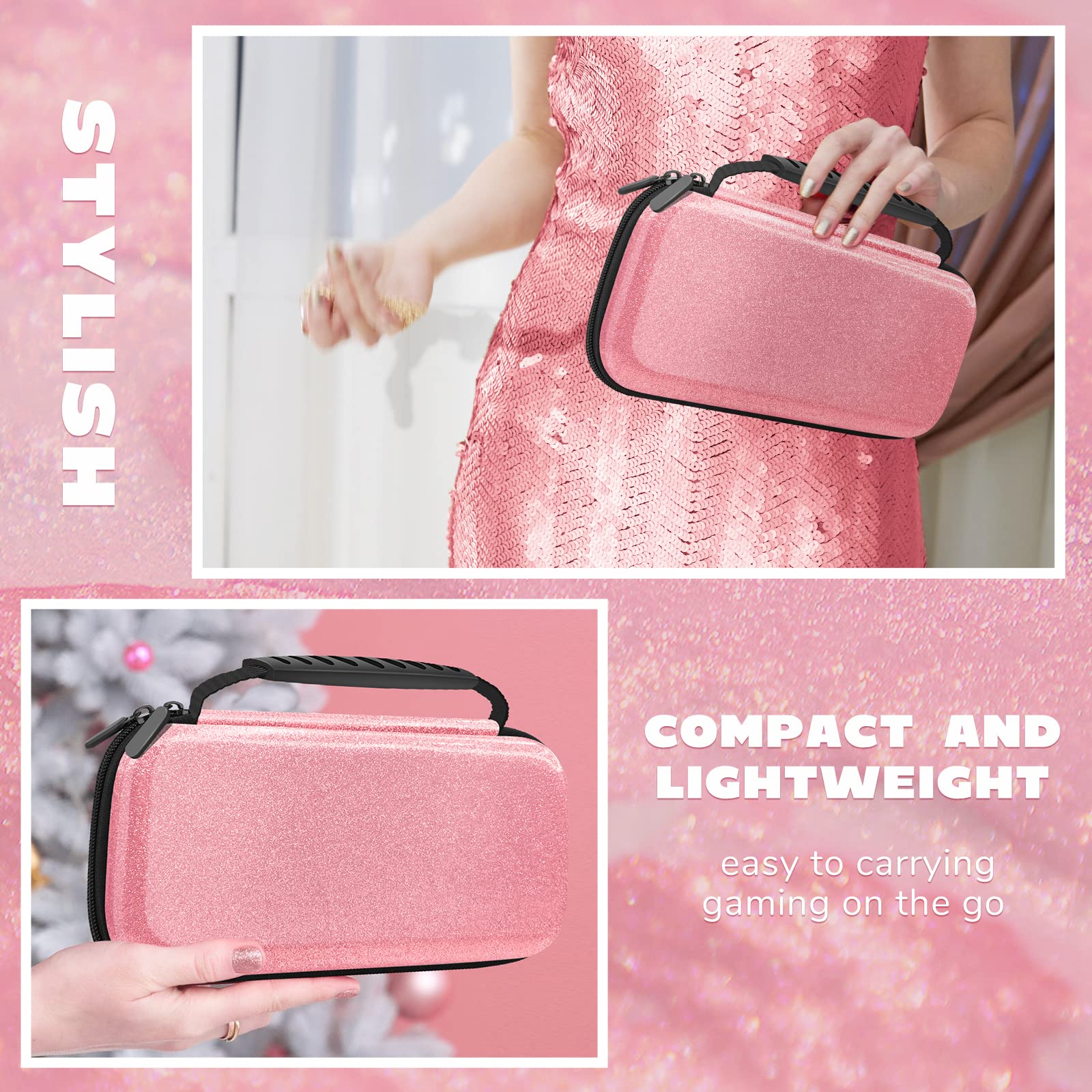 JYPS Paillettes Housse Switch / OLED Rose Rigide