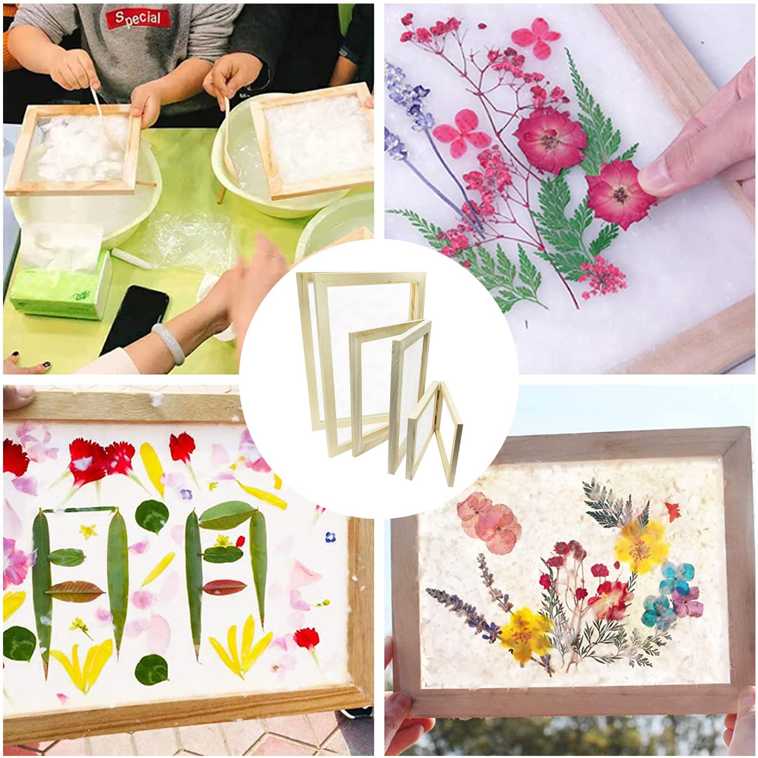 Cayway Kit Papier Fleurs Séchées 3 Cadres Bois