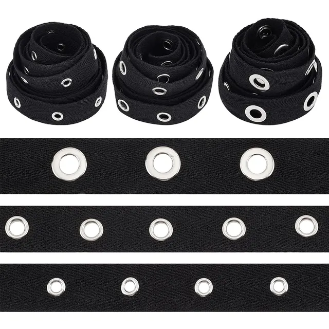 BENECREAT Ruban sergé à œillets noir 5,5m 3 rouleaux coton