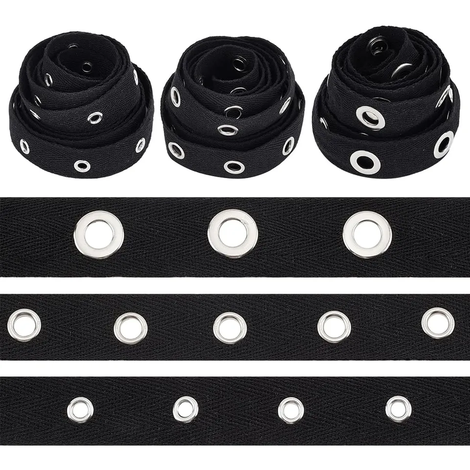 BENECREAT Ruban sergé à œillets noir 5,5m 3 rouleaux coton