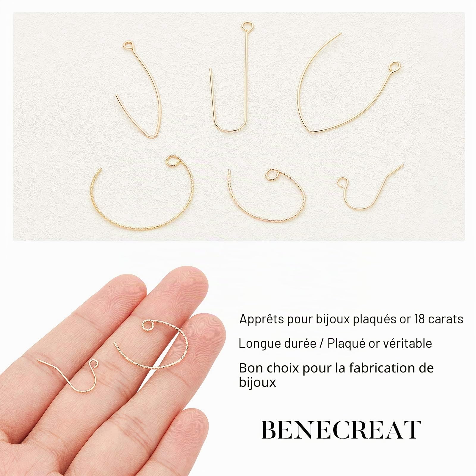 BENECREAT Crochets Boucles d'Oreilles Type 6 Plaqué Or 18K