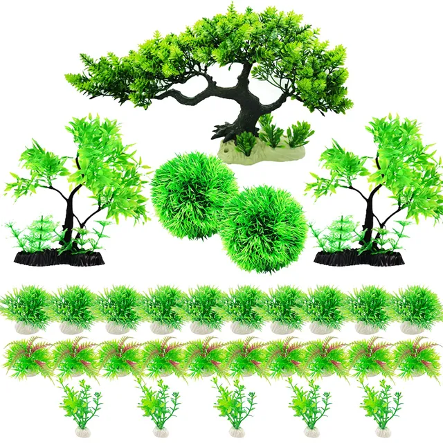 Cayway Plantes Aquarium Artificielles 30 pcs avec Arbre
