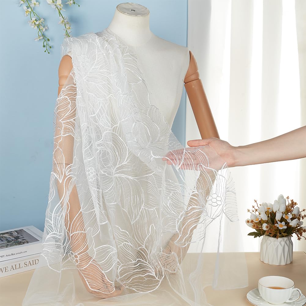 BENECREAT Tissu Dentelle Florale Blanc 90x164 cm Tulle