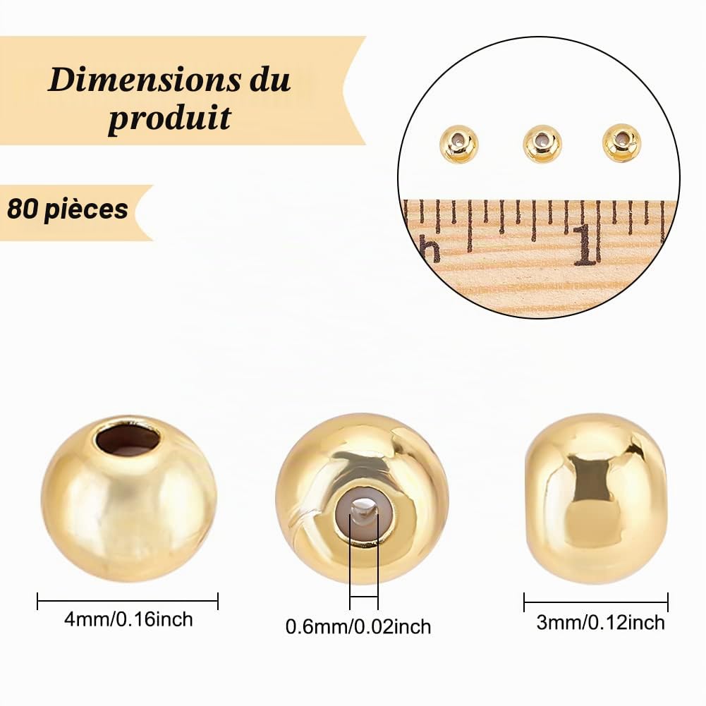 BENECREAT Perles Laiton Plaqué Or 18K 4x3mm x80 Dorées