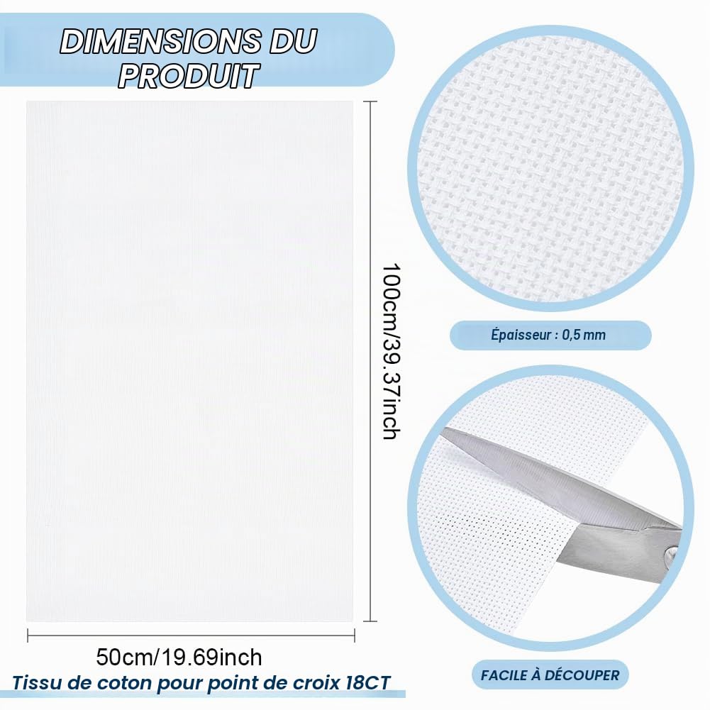 BENECREAT Toile Aïda coton 18CT broderie 100x50cm