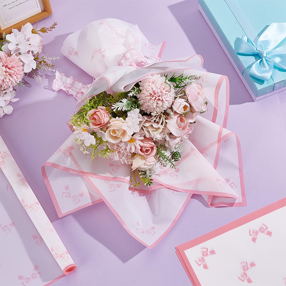 BENECREAT papier bouquet fleurs rose noeud 40 feuilles 56cm