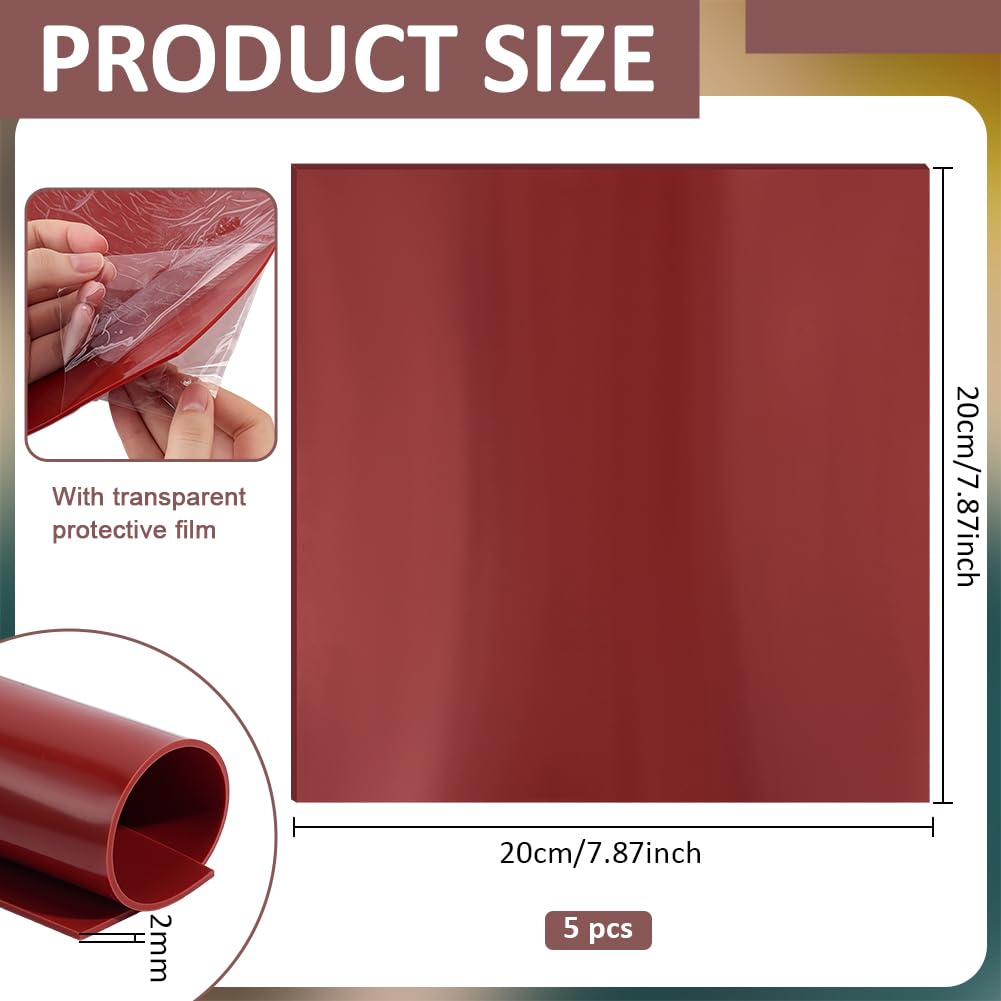 BENECREAT feuille silicone 200x200x2mm rouge 5pcs haute température