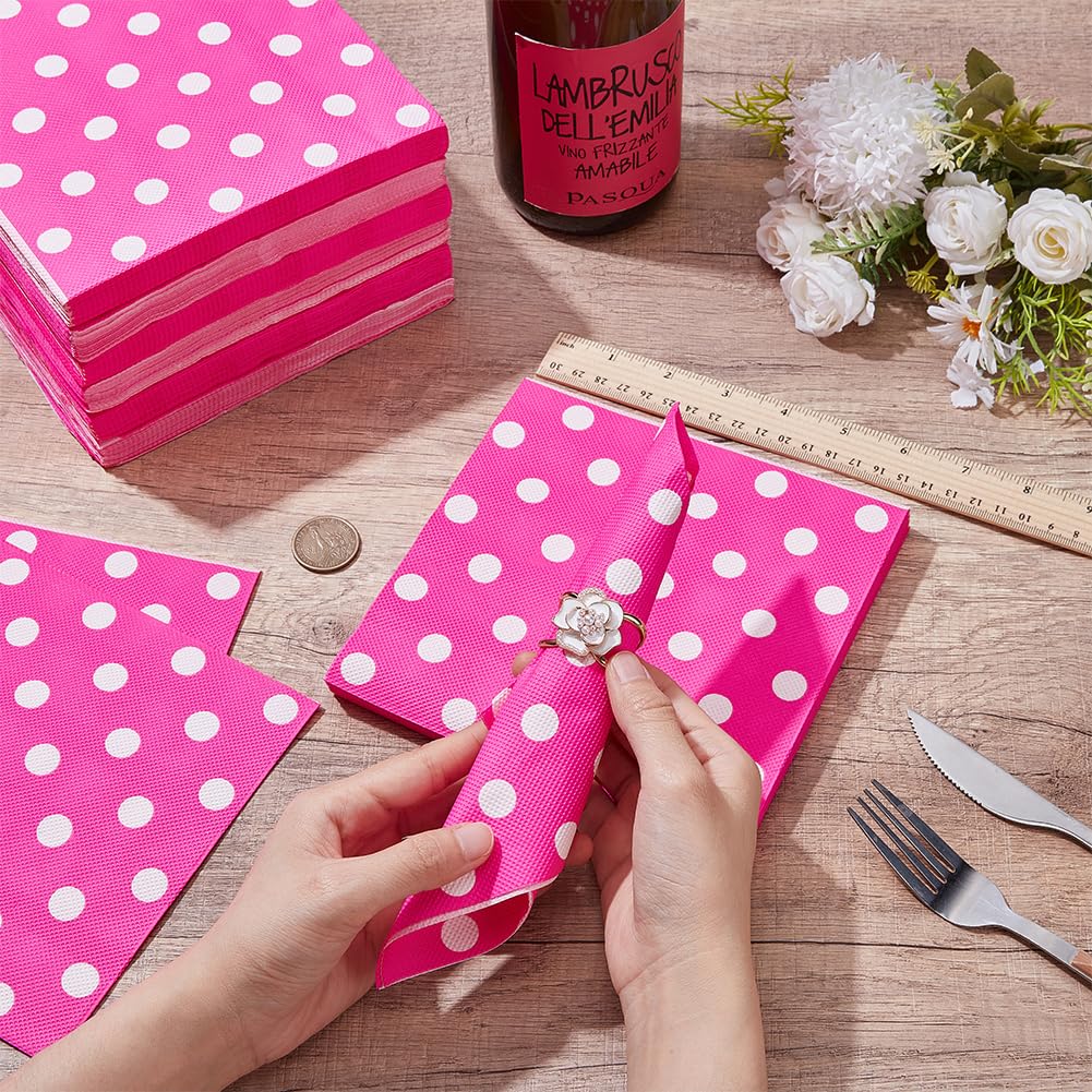 BENECREAT Serviettes Papier Pois Blancs Rose Vif 33cm 140 pcs