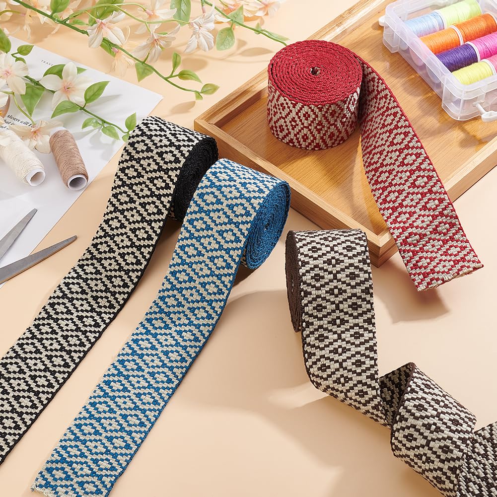 BENECREAT Ruban Jacquard Polyester Losange 50mm 4 Couleurs 8 Yards