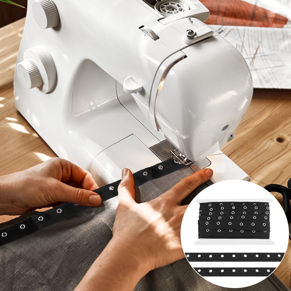 BENECREAT Ruban À Œillets Noir 4,5m 25mm Argent
