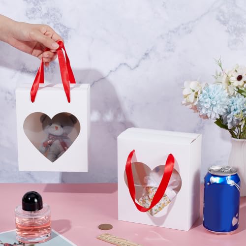 BENECREAT boîtes cadeau blanches cœur ruban 16,5cm lot 30