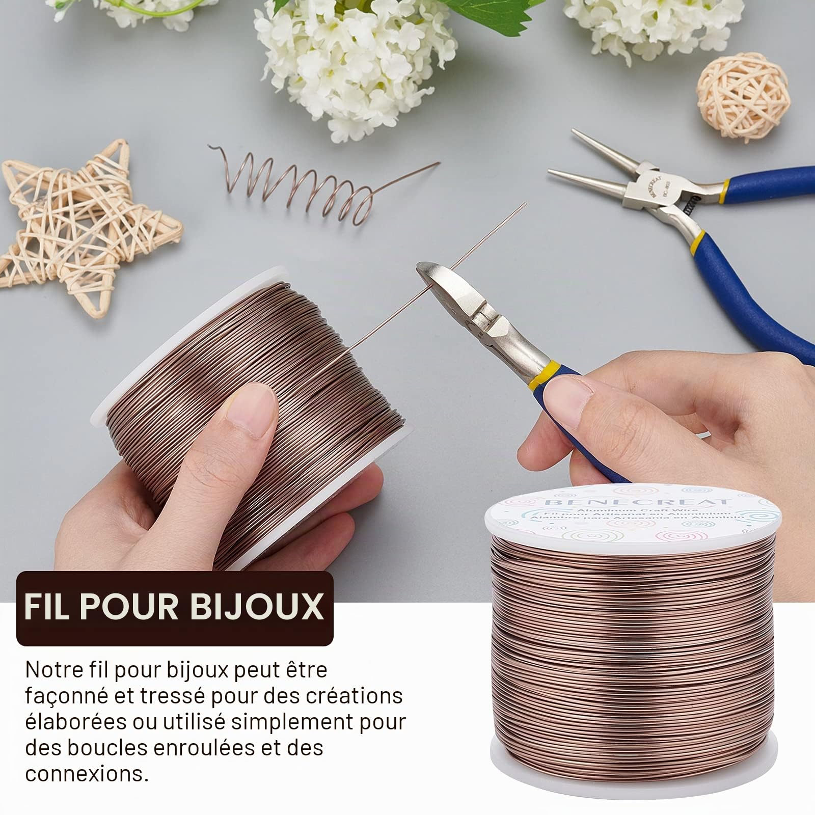 BENECREAT fil aluminium 0,8mm brun noix coco 235m mat