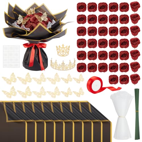 BENECREAT Kit Bouquet Fleurs DIY Roses Paillettes 40pcs Mariage