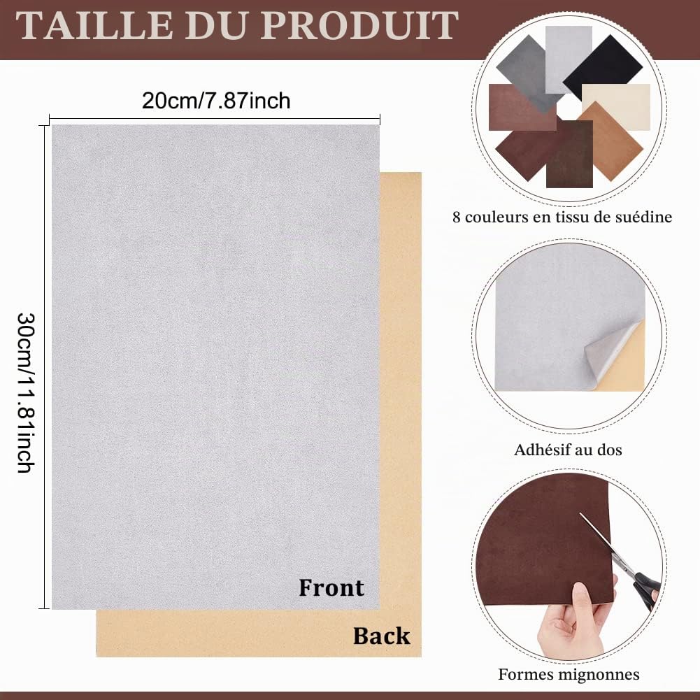 BENECREAT Patch Faux Daim Adhésif 30x20 cm lot de 8