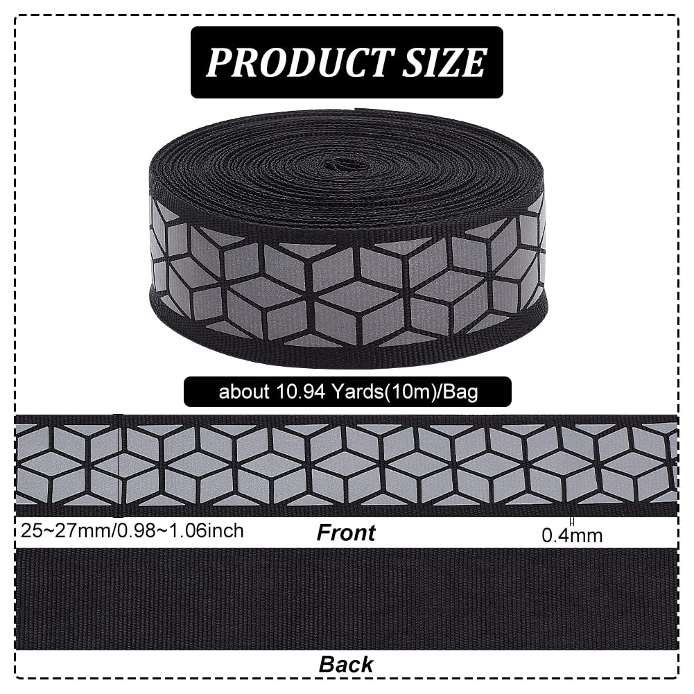 BENECREAT 10 m Ruban Réfléchissant Noir 26 mm à Coudre