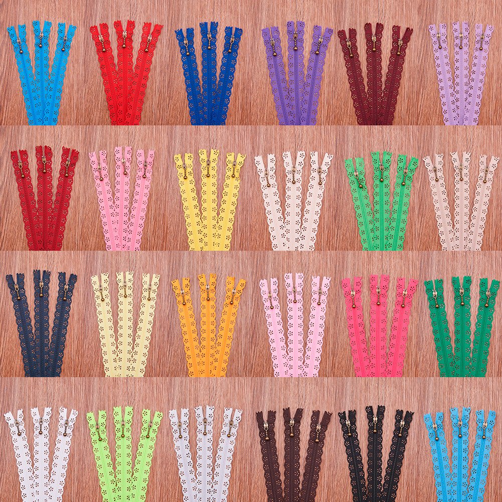 BENECREAT Fermeture Éclair Dentelle Nylon 20cm 72 Pcs 24 Couleurs