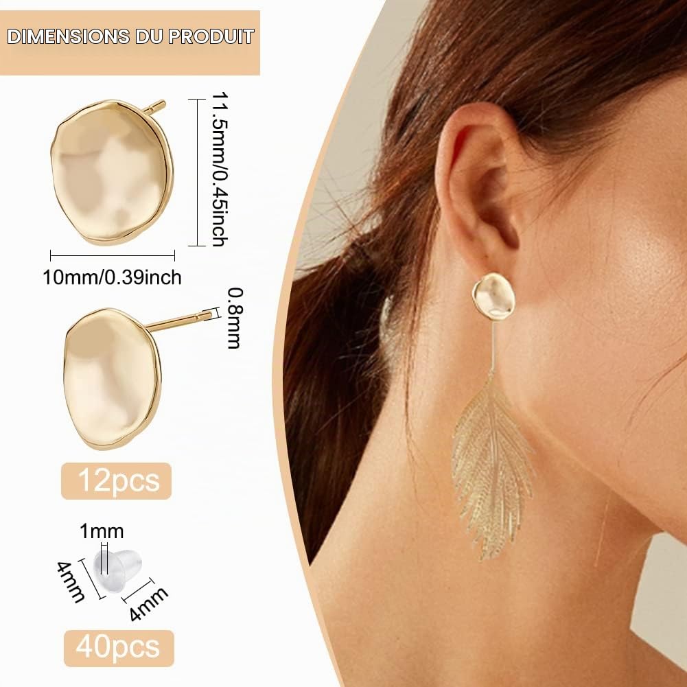 BENECREAT Clous Oreilles Plaqué Or 18K 12pcs À Trou
