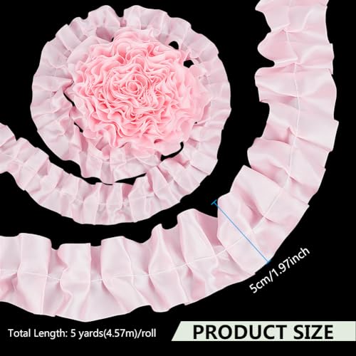 BENECREAT ruban satin plissé rose 5m 50mm volants