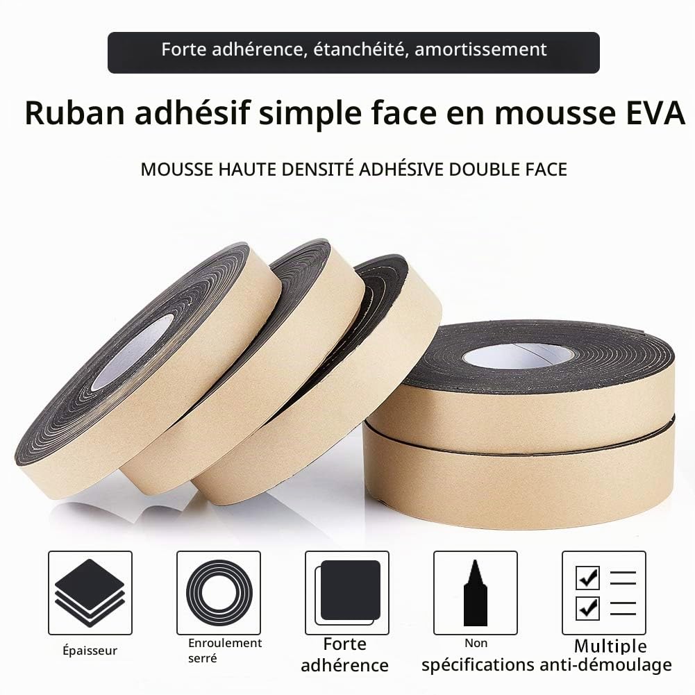 BENECREAT ruban mousse adhésif 30mmx3mm 10m noir isolant