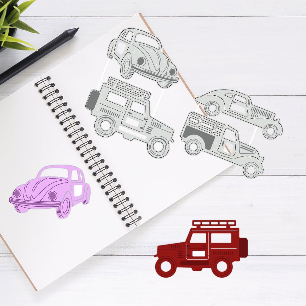 BENECREAT Dies voiture métal 4 motifs lot 2 cartes enfants