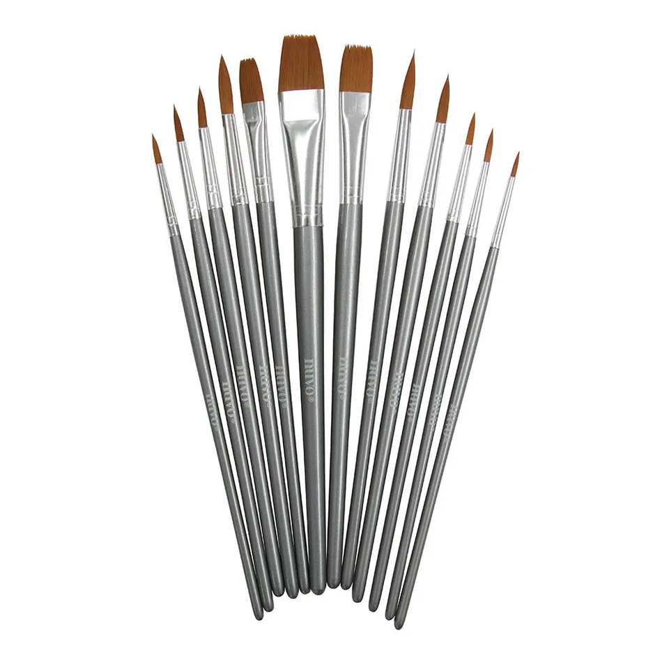 Nuvo Set 12 Pinceaux Nylon Plats Ronds Aquarelle