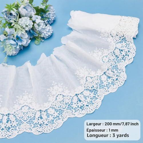 BENECREAT Ruban Dentelle Coton Blanc 20 cm x 3 m Œillet
