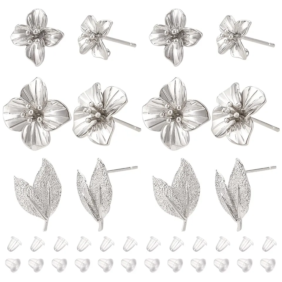 BENECREAT Clous Fleurs Feuilles 12 pcs Argenté Platine