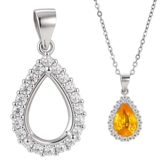BENECREAT Pendentif goutte argent 925 zircons platine 9.5x6mm
