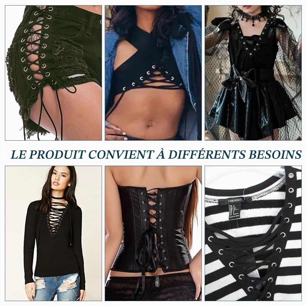 BENECREAT Ruban sergé à œillets noir 5,5m 3 rouleaux coton
