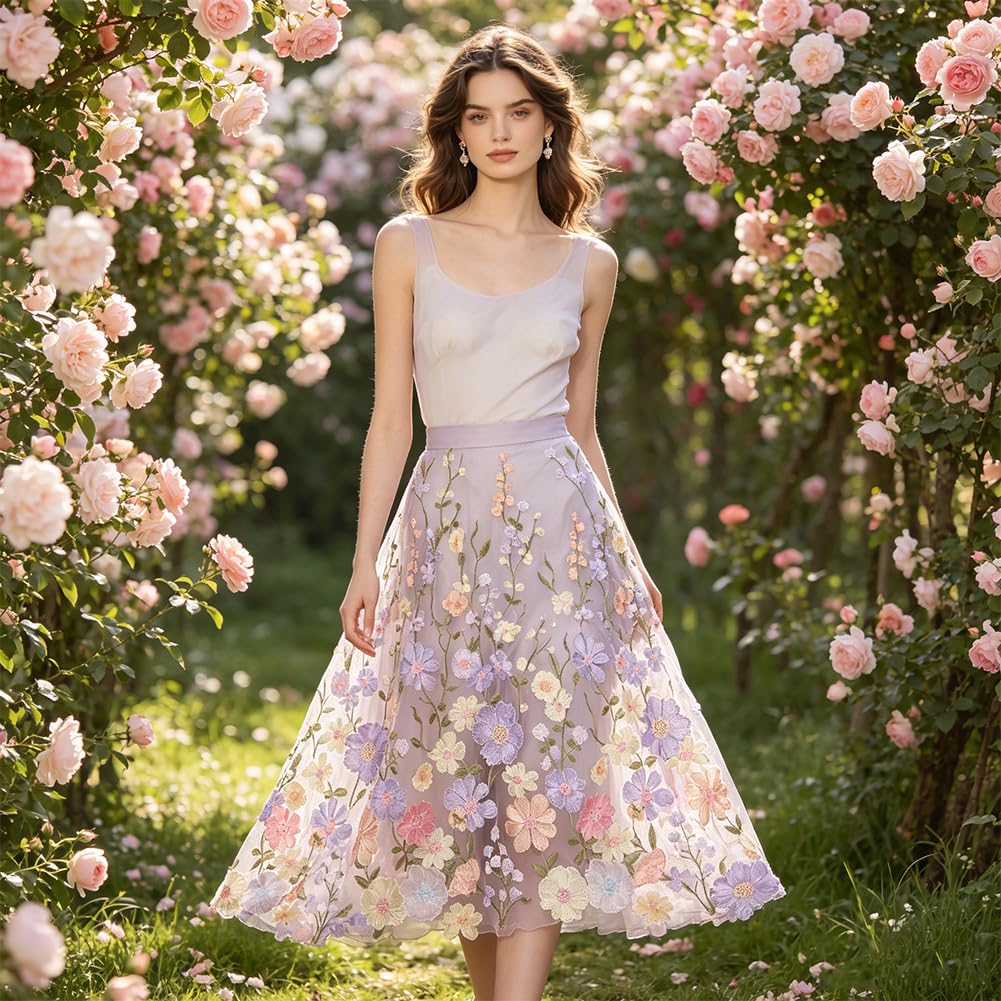 BENECREAT tissu dentelle fleurs 3D tulle mauve 1,66m