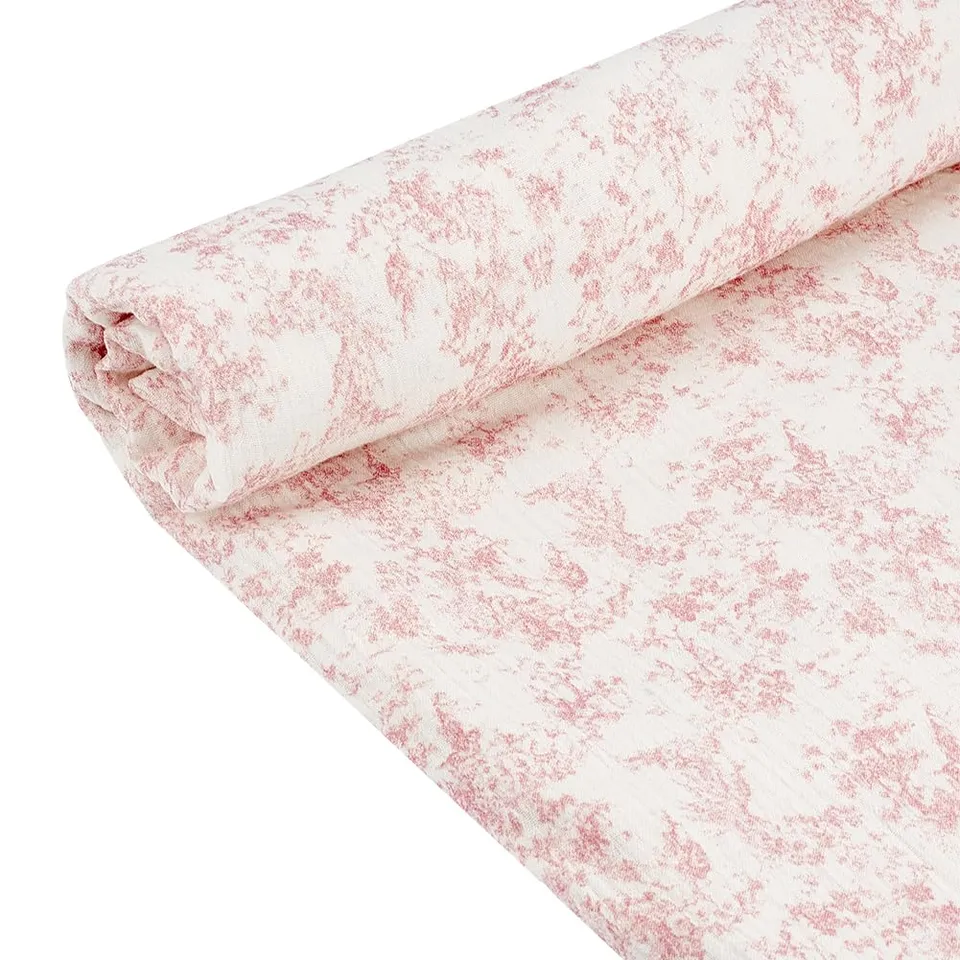 BENECREAT double gaze tissu coton 3m fleurs pecher encre